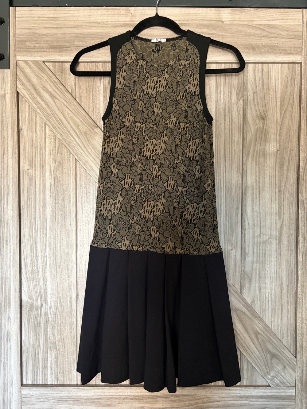 Wolford Floral Logo Jacquard Drop Waist Pleated Dress Black Tan